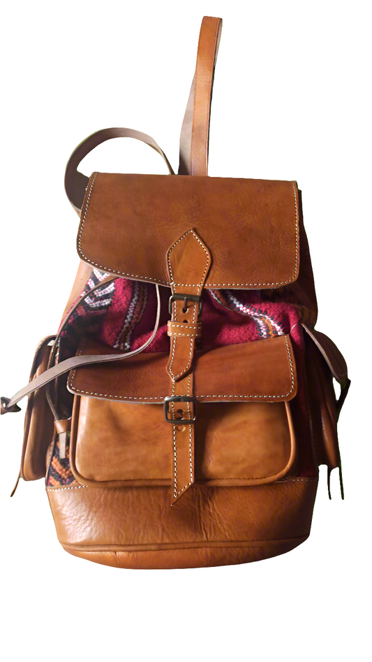 Leather backpack with Amazigh design