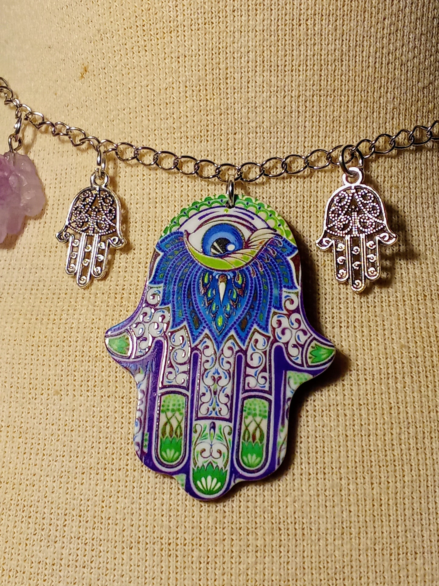 Decorated Fatima's hand necklace