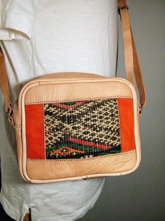 Beije and orange purse with Amazigh design